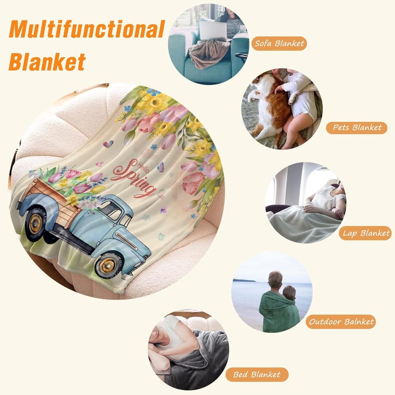 YeeJu Spring Throw Blanket 50x60 Farmhouse Spring Theme Floral Tulip Blanket Throw Blanket for Couch Sofa Bed Soft Cozy Fuzzy Plush Fleece Blankets Decorative Blanket 50 by 60 - Image 5